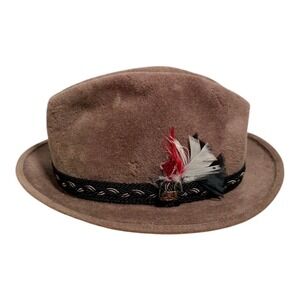Vintage 50's Stetson Men's The Sovereign Velour Fedora Hat Feathers Brown 7 1/4
